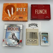 Vintage Card Games, PIT, Flinch, Deluxe Rook, & Rook, 4 Used Game Lot
