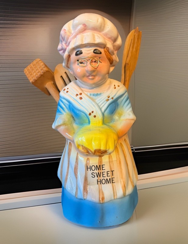 Vtg Ceramic Granny Kitchen Utensil Holder Home Sweet Home Grandma Cottagecore