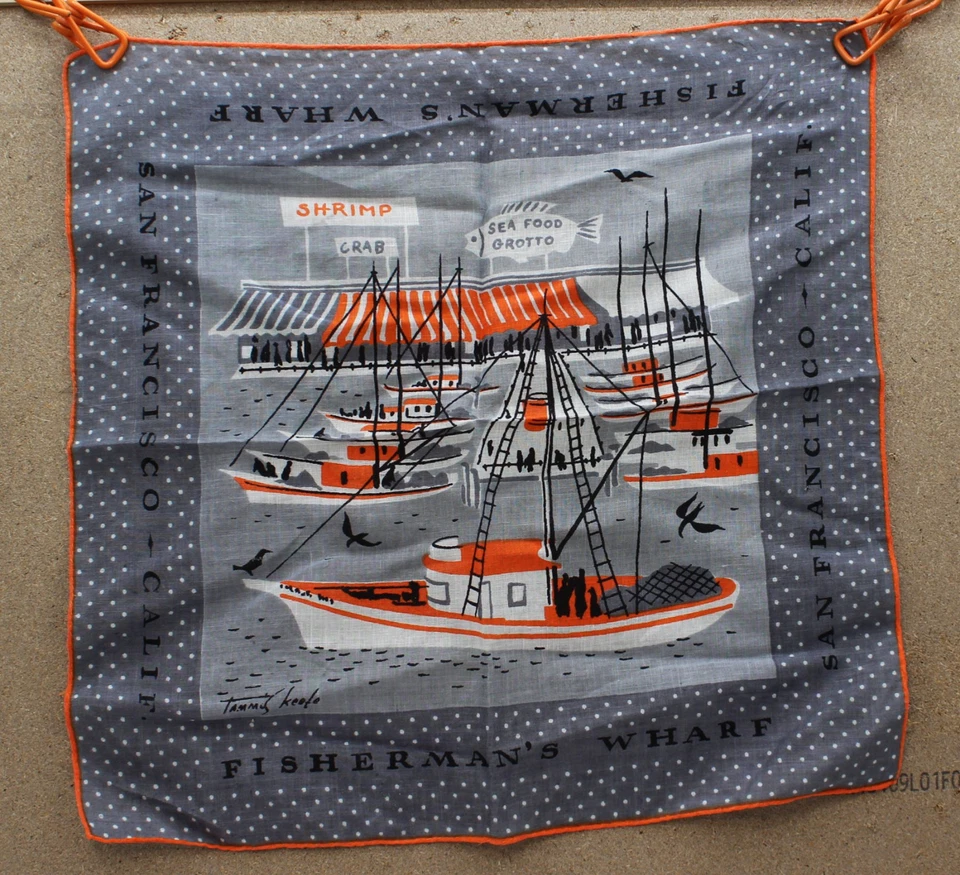 PAÑUELO VINTAGE TAMMIS KEEFE HANKY HANKIE MUELLE DE PESCADORES SAN FRANCISCO Foto 2 de 3