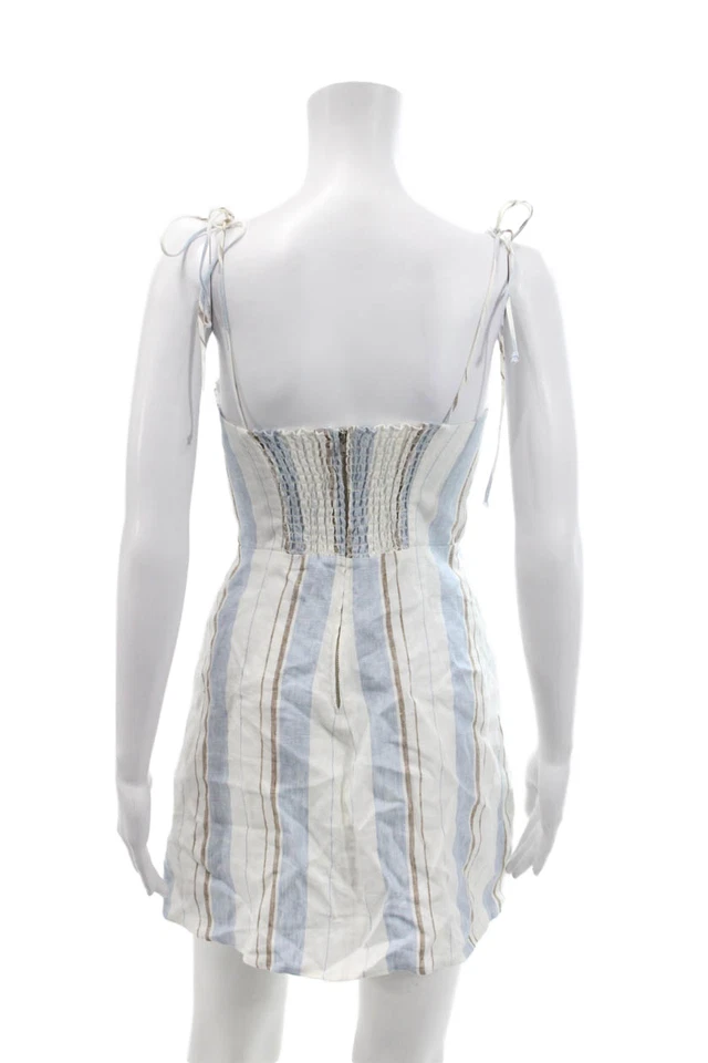 Reformation Womens Cotton Sweetheart Neckline Zip Stripe Dress White Size 0 - Image 3 of 4