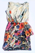 Gianni Bini Sleeveless Colorful Floral Fun Peplum Lined Dress Zipper Sz 4