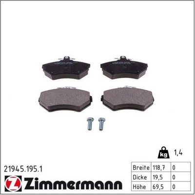 1x Zimmermann 21945.195.1 Bremsbelagsatz für VW SEAT AUDI PASSAT GOLF VENTO A4
