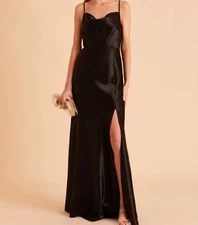 Birdy Grey Dress Gown Size XL Black Shiny Satin Slit Goth Whimsigoth Evening NWT