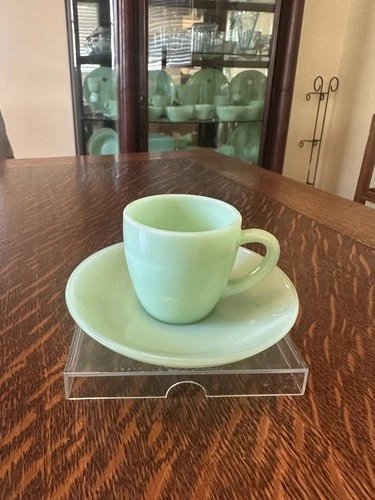 Fire King Jadeite Plain Restaurant Ware Demitasse Cup and Saucer