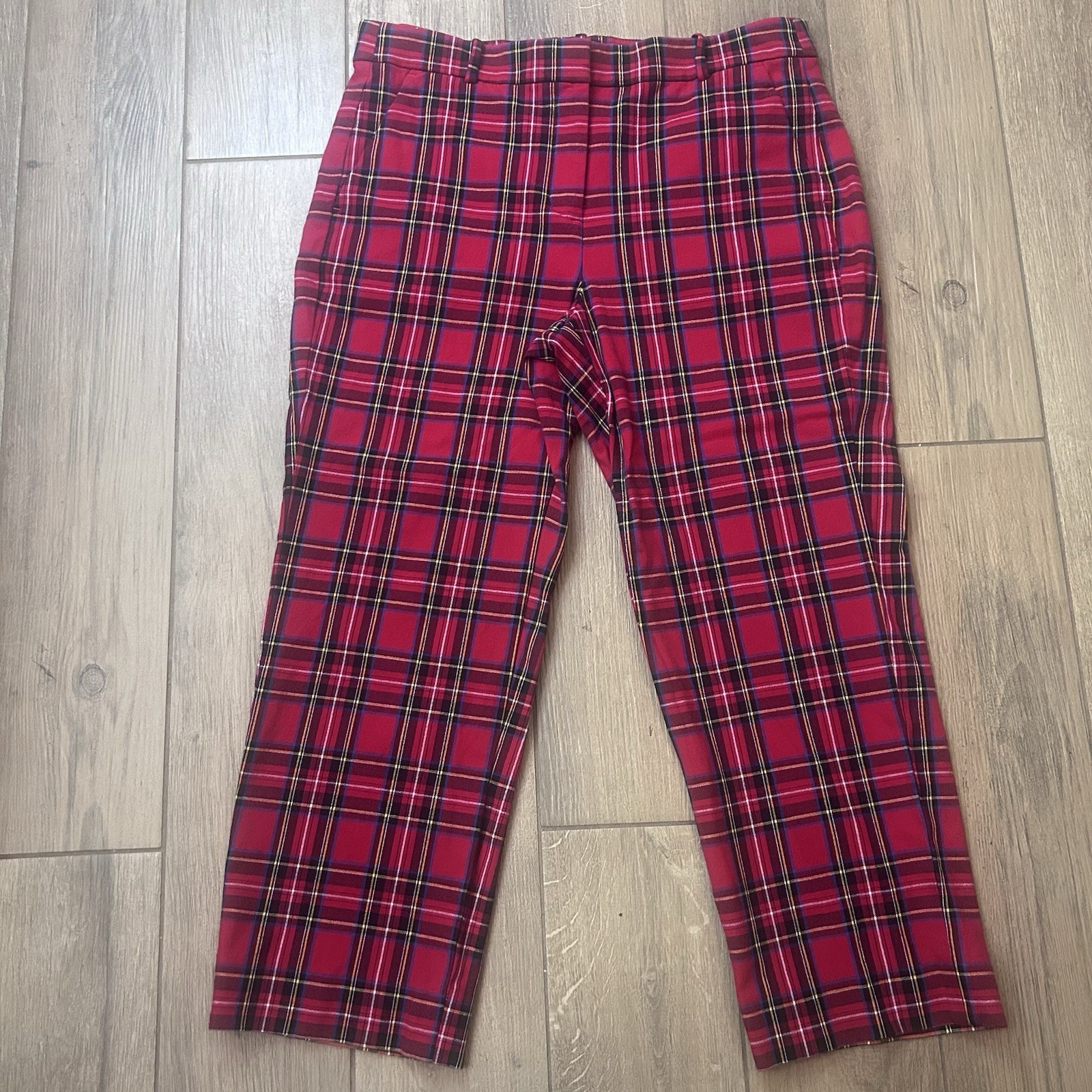 J Crew Tarton Red Cropped Straight Leg Kallie Pants Size 12 P
