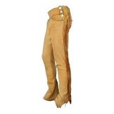 Men Native American Western Buckskin Ragged Leather Deerskin Pants Mountain Man