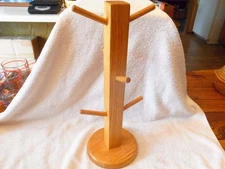 Vintage 13" Kamenstein Wood Mug Rack Stand-6 Mugs Farmhouse Cottagecore Decor