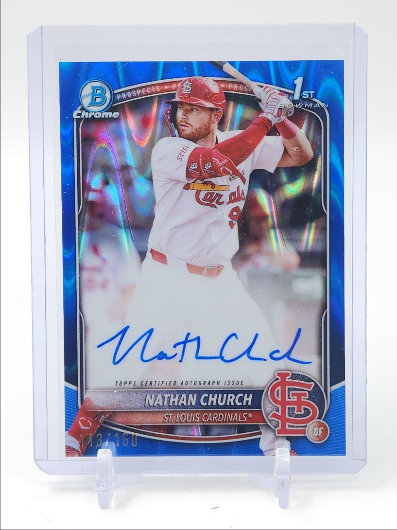 NATHAN CHURCH 2025 BOWMAN CHROME 1ST AUTOGRAPH BLUE RAYWAVE AUTO /150 Q0208