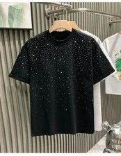 Men's Rhinestone T Shirt Crew Neck Short Sleeve Casual Sparkly Diamond Tee Top