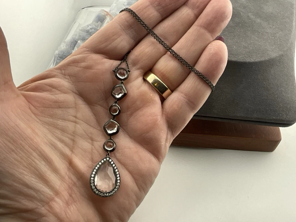 Signed IPPOLITA Lariat Necklace 6 Quartz Stones 1 W/ Small Diamonds Surround - Image 3 of 4