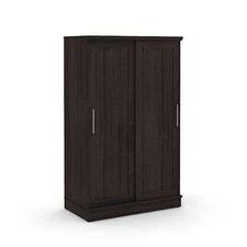 Farmhouse Espresso Oak Wardrobe Armoire with Sliding Doors and Garment Rod