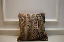 Copricuscino Kilim Turco Vintage 16x16" Fatto a Mano Lana Cuscino Tribale Beige