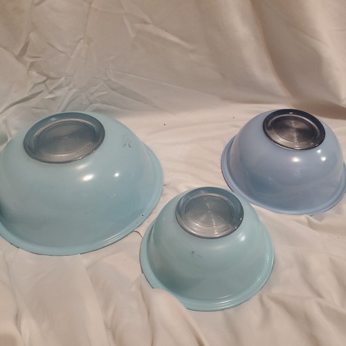 Vintage Set 3 Pyrex Moody Blues Clear Bottom Mixing/Nesting Bowls  - Picture 2 of 3