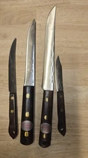 Four Vintage Goodall Hammer Forged Kitchen Knifes Stainless Steel Blades