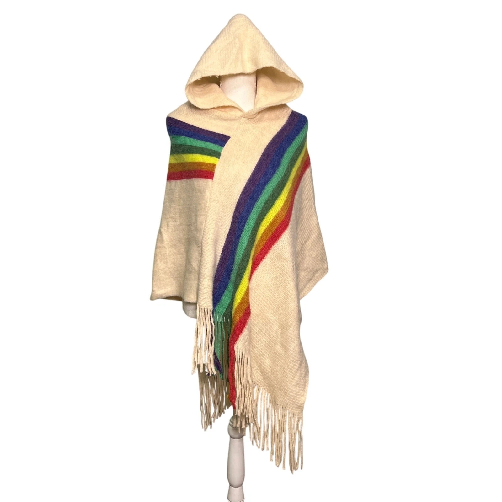 Vintage Style Rainbow Knit Poncho Sweater Pullover Hoodie Fringe Pride Festival
Opens in a new windo