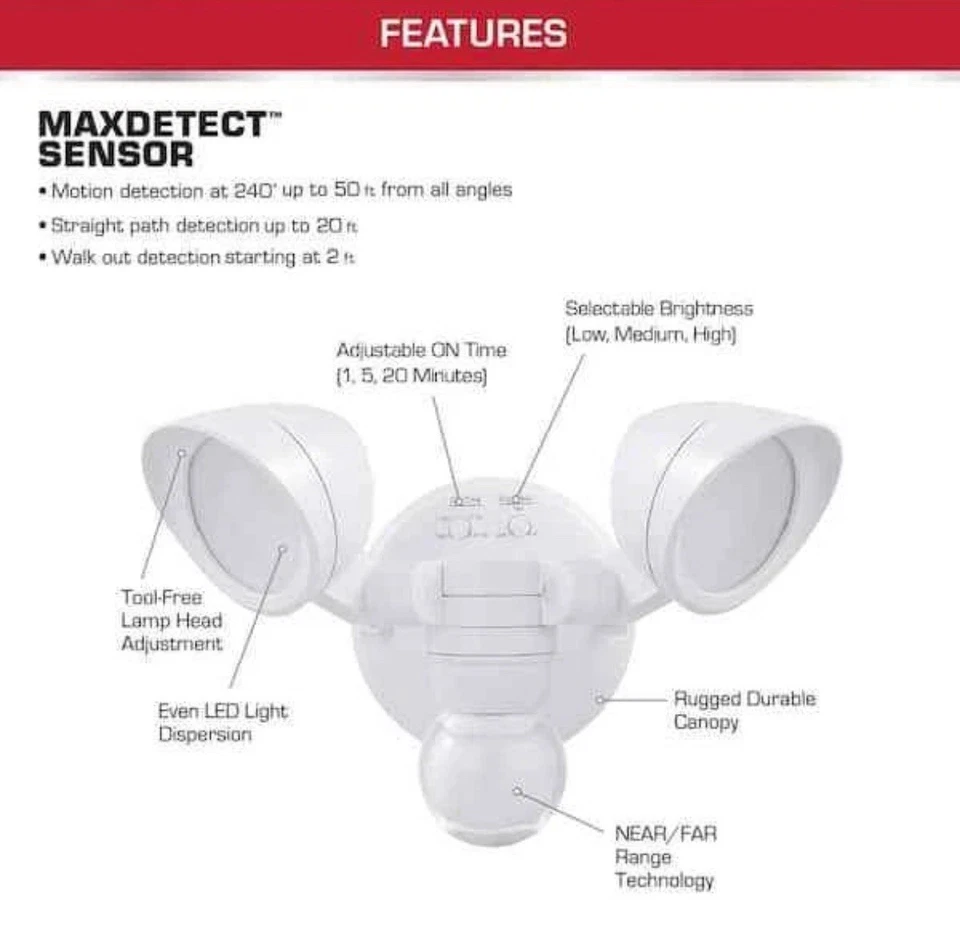 240° White Motion Sensor Outdoor 2-Head Dusk Dawn LED Security Flood Light Lamp - Image 3 of 4