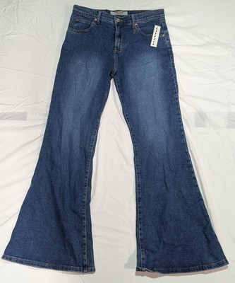 Y2K Paris Blues Women's Blue Denim Jeans Bell Flared 5-Pocket Zip 90s Patch OG