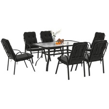 Image of Outsunny 7 PCs Garden Dining Set w/ Umbrella Hole & Cushion, Black