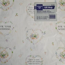 Ambassador "For Your Wedding" Gift Wrap Wrapping Paper 2 Sheets 2.5' x 20" 90s