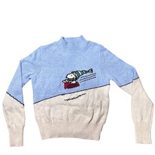 American Eagle Snoopy Peanuts Sledding Mock Neck Sweater Blue Size: Small