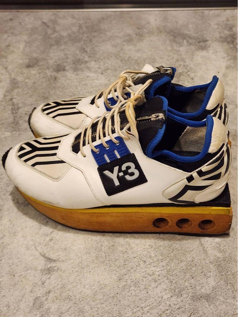 Y-3 Yohji Yamamoto Sneakers Shoes Wood Sole White Blue Leather