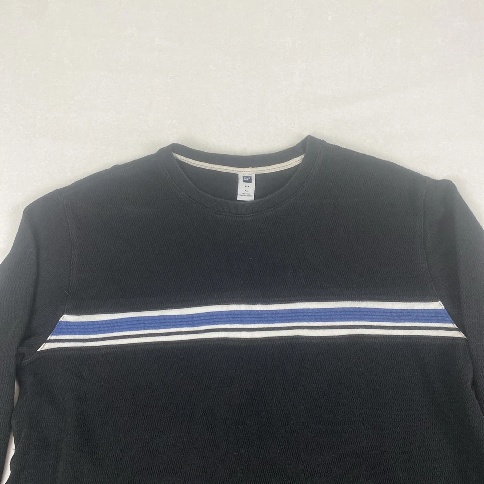 Camisa Gap Y2K Patinador Grunge Tejido Waffle Térmica Negra Azul Rayas Manga Larga Foto 3 de 4