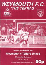 Weymouth v Telford United 03/09/88 Football Conference