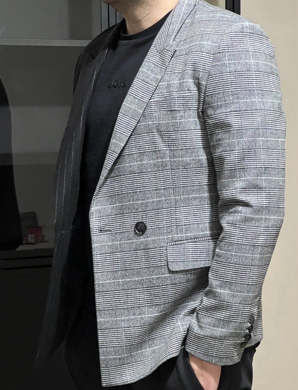 JUUN.J Split Blazer Half Plaid Half Pinstripe Dec… - image 3