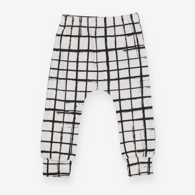 Fred and Noah Kids Leggings Black White Grid Cotton Elastane Comfy, 6-9 months
