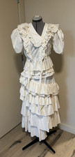 Ulla Johnson White Ruffle Layered Maxi Dress, Puff Sleeve, 100% Cotton, 0