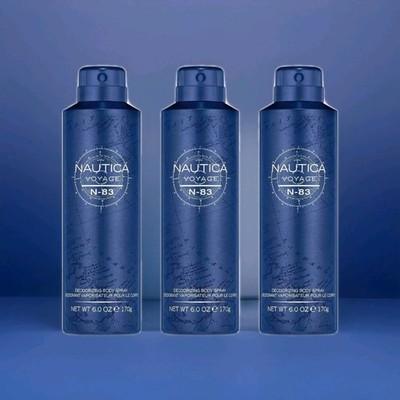 (3 Pack) Nautica Voyage N-83 Deodorant Body Spray 6oz Each   NEW & AUTHENTIC
