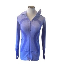LULULEMON IN STRIDE JACKET FULL ZIP THUMBHOLE SWEATER SIZE 4 PURPLE ZIP POCKETS