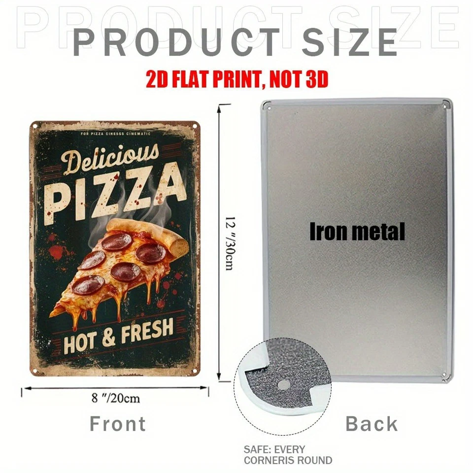 Delicioso letrero de lata de pizza vintage letrero de cocina para el hogar arte de pared de metal pizzería/cafetería Foto 3 de 4