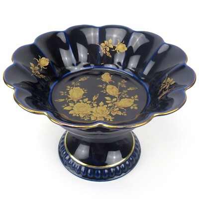Bareuther Porzellan Fußschale Echt Kobalt Golddekor Footed Bowl Waldsassen