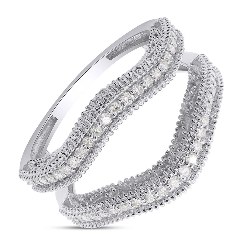 Anillo protector anillo potenciador solitario diamante cultivado en laboratorio redondo de 1/3 quilate oro blanco de 14 k Foto 4 de 4