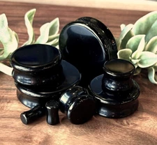 PAIR Black Onyx Organic Stone Plugs Gauges - up to 38mm available! 