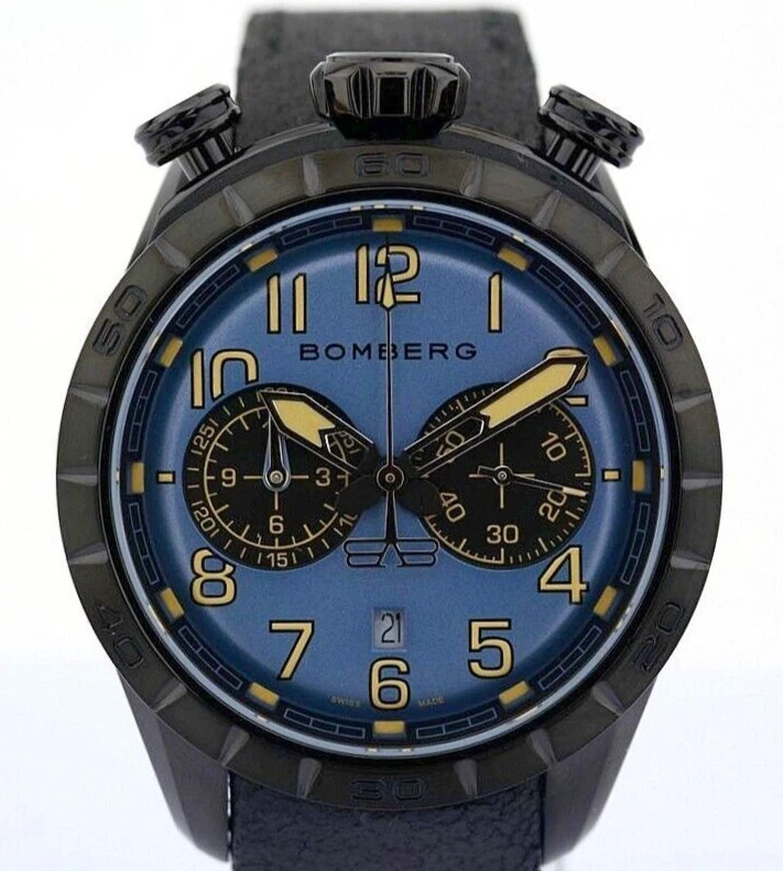 Montre Bomberg Chronographe Homme - Boîtier Acier 39mm, Cadran Gris, Bracelet Cuir Marron, Complet Avec Boîte