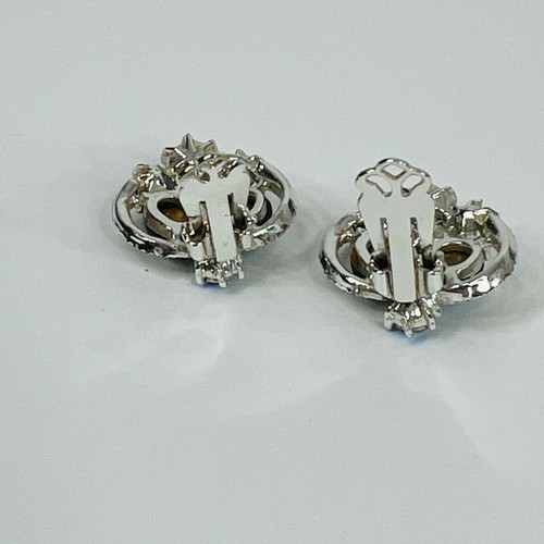 Vintage Blue Aurora Borealis Earrings Foil Glass Faux Pearl Clip On Silver Tone - Picture 6 of 6