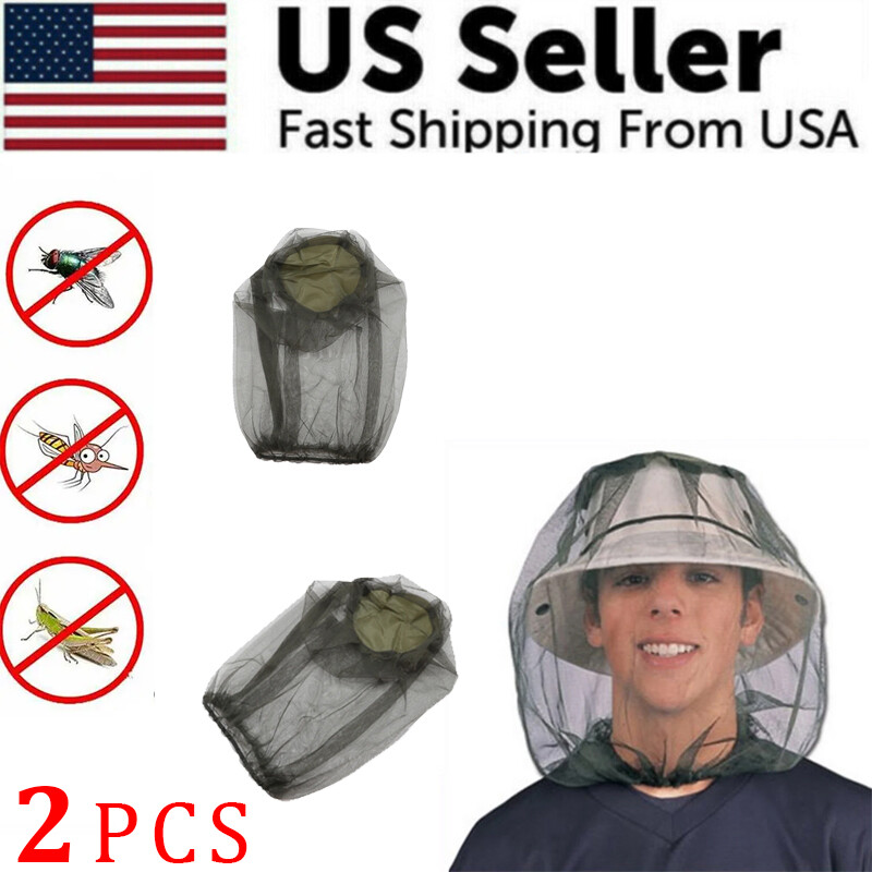 2x Anti-Mosquito Bug Bee Insect Head Net Hat Cap Sun Protection Fishing Hiking