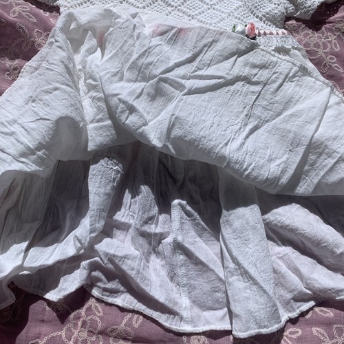 Vintage 90s Kids Bonnie Jean White Cotton Dress W/ Pink Ribbon & Florets Sz 5 - Picture 9 of 14