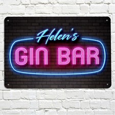 Bar Sign Personalised Gin Bar Neon effect Retro A4 metal Home Bar Gin sign