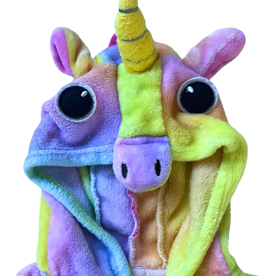 Soft Plush Girls Rainbow Unicorn Bathrobe w/ Unicorn Hood Girls SMALL 5-7 Years - Image 2 of 4