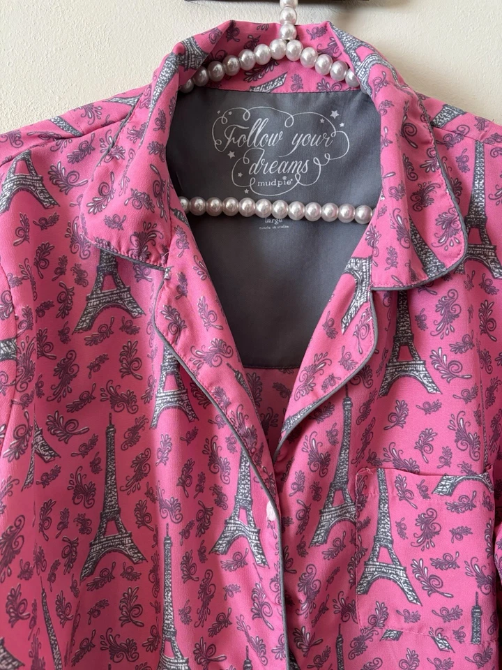 Camisa para dormir Mudpie Follow Your Dreams para mujer talla L rosa Torre Eiffel Foto 2 de 4