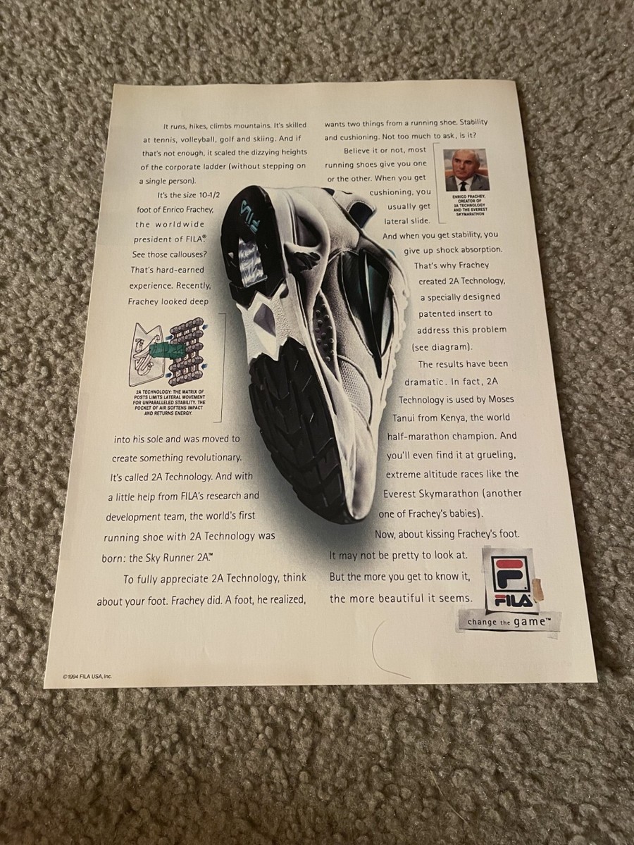 Vintage 1994 FILA SKY RUNNER 2A Running Shoes Poster Print Ad