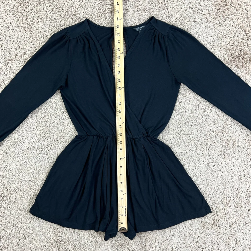 TOPSHOP Pantalones Cortos Negros Manga Larga Cuello en V Mameluco Mujer 2 Recortes Cerradura Espalda Foto 4 de 4