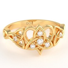 Claddagh Celtic Heart Love Diamond Ring In Solid Rose Yellow White 14k /10k Gold
