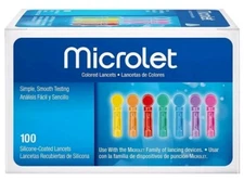 Bayer Microlet Colored Lancets Silicone-Coated Smooth Testing 100 Count 08/2027