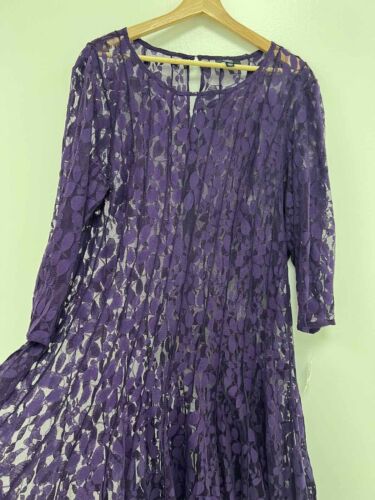 MSK WOMEN Purple Lace Mesh See Through Dress 3/4 Sleeve Length Size 24W A000601 - Picture 3 of 7