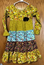 Jelly the Pug Girls Long Sleeve Cameron Bees Dress Floral Ruffles Size 10