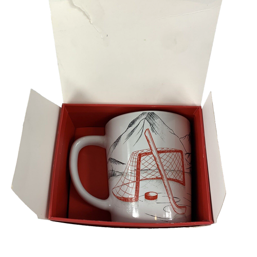 Tim Hortons 2018 Red Hockey Net & Stick Mountains Coffee Mug Tea Cup New w/ Box
